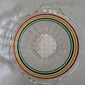 Vintage Lancaster Glass (Anchor Hocking) 8 Inch Bowl, "Circus Stripe"